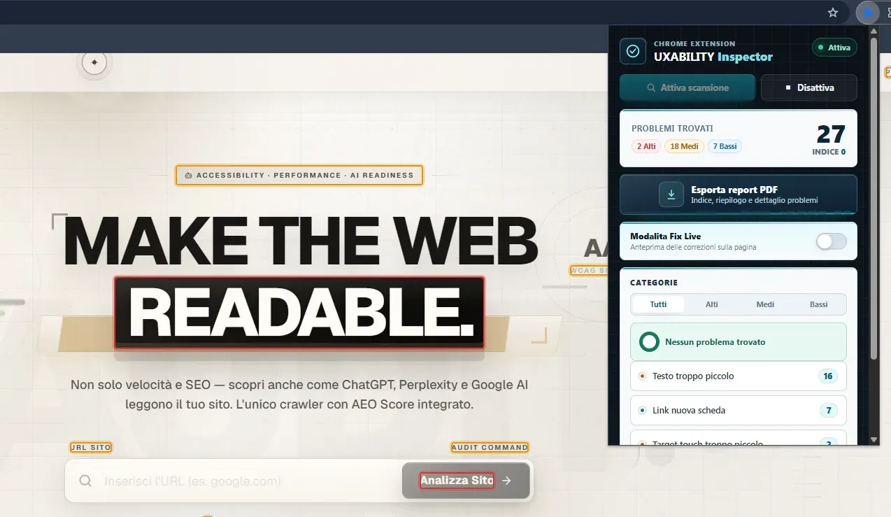UXability Browser Extension — anteprima 1